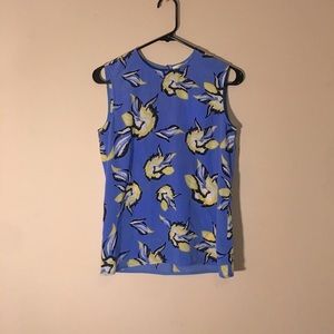 SPRING SALE NWT DVF 100% Silk Sleeveless Shell Blouse Blue Yellow Floral Top